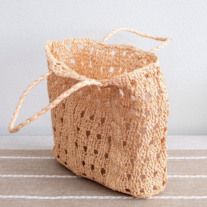 Large Openwork Straw Tote with Woven Top Handles