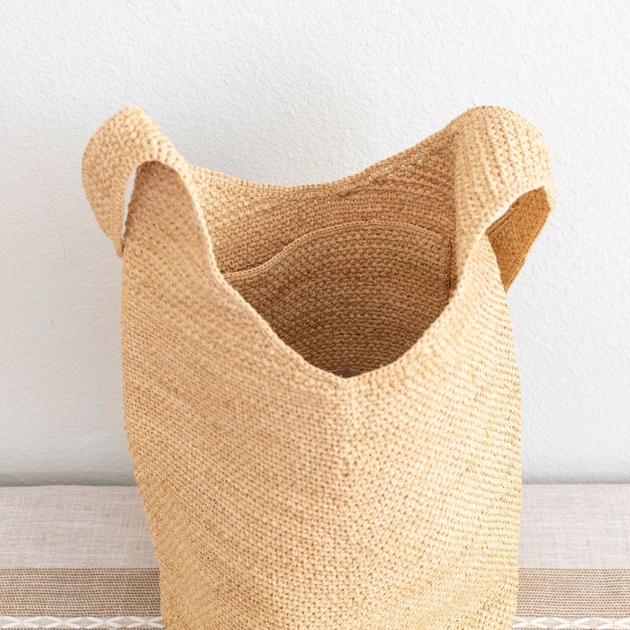 Natural Raffia Bucket Shoulder Bag with Long Woven Strap