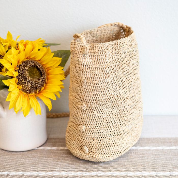 Raffia Bucket Crossbody Bag with Long Woven Strap