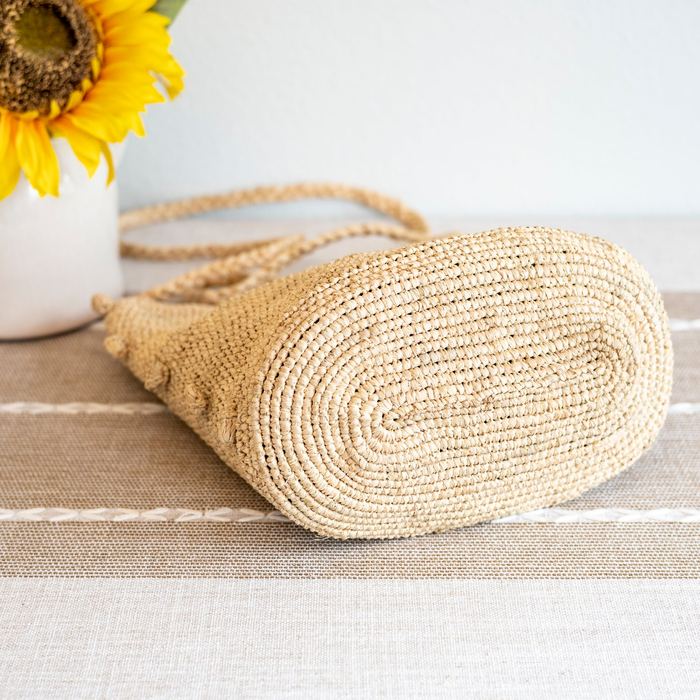 Raffia Bucket Crossbody Bag with Long Woven Strap