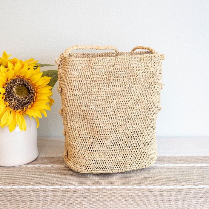 Raffia Bucket Crossbody Bag with Long Woven Strap
