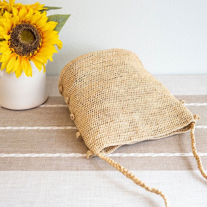 Raffia Bucket Crossbody Bag with Long Woven Strap