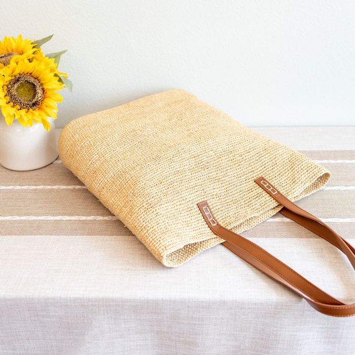Large Natural Raffia Tote with Genuine Leather Handles