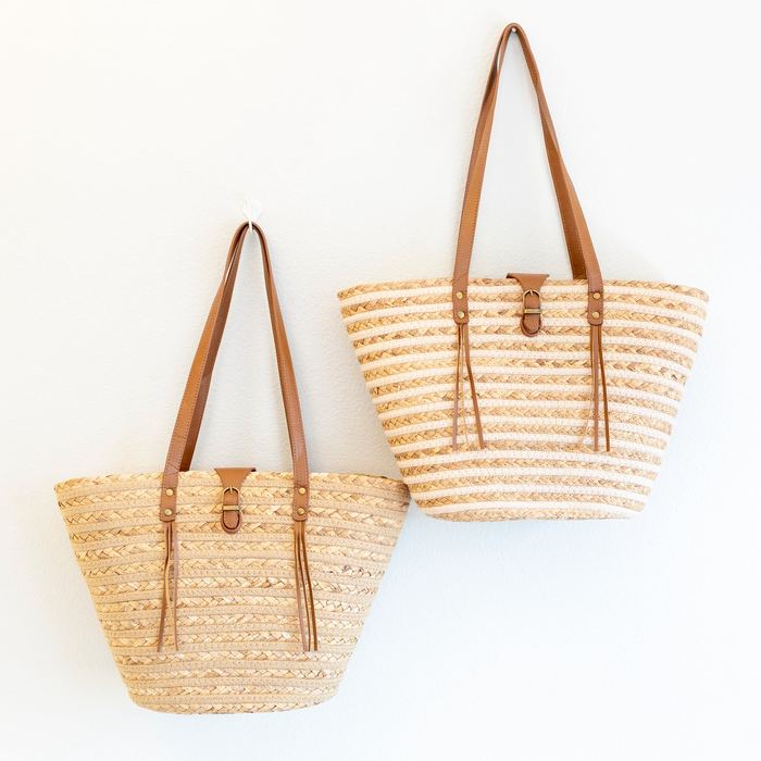 Woven Straw Market Tote with Long Handles