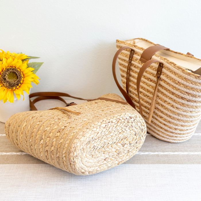 Woven Straw Market Tote with Long Handles