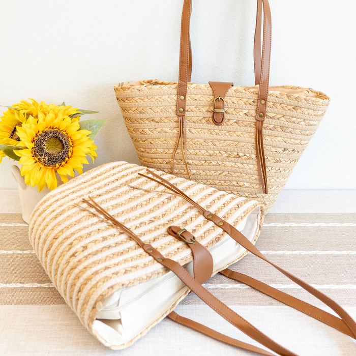 Woven Straw Market Tote with Long Handles