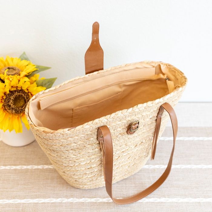 Woven Straw Market Tote with Long Handles