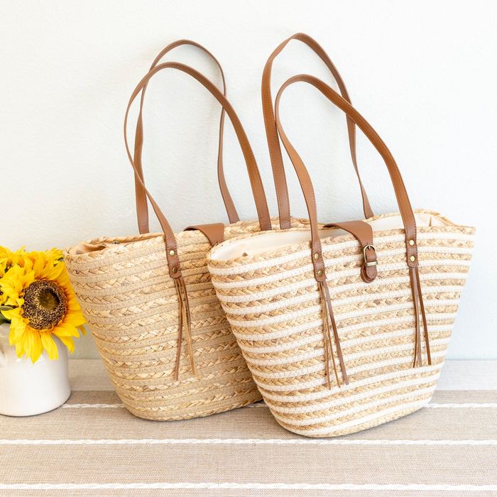 Woven Straw Market Tote with Long Handles