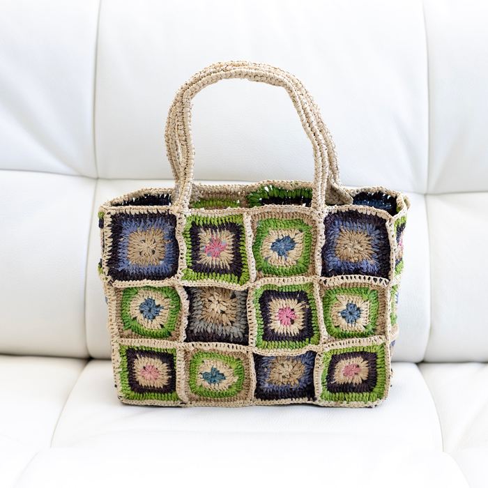 Multicolor Floral Square Raffia Handbag