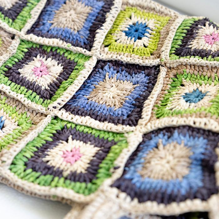 Multicolor Floral Square Raffia Handbag