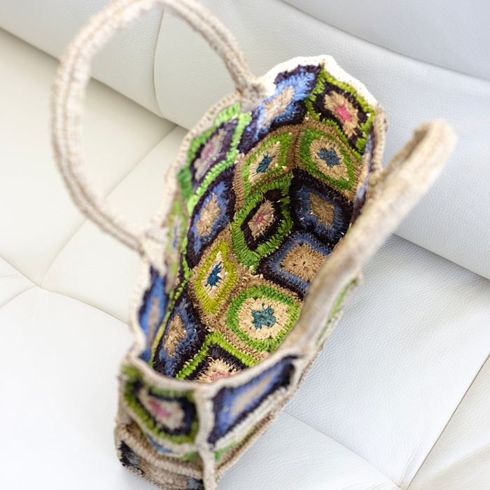 Multicolor Floral Square Raffia Handbag