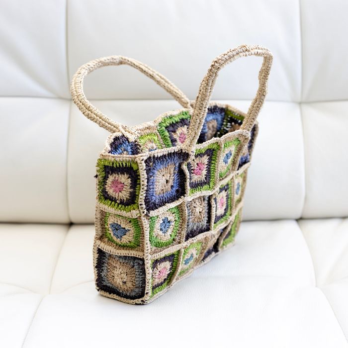 Multicolor Floral Square Raffia Handbag