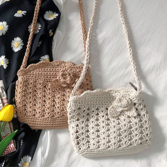 Mini Crochet Crossbody Purse with Raised Flower Detail