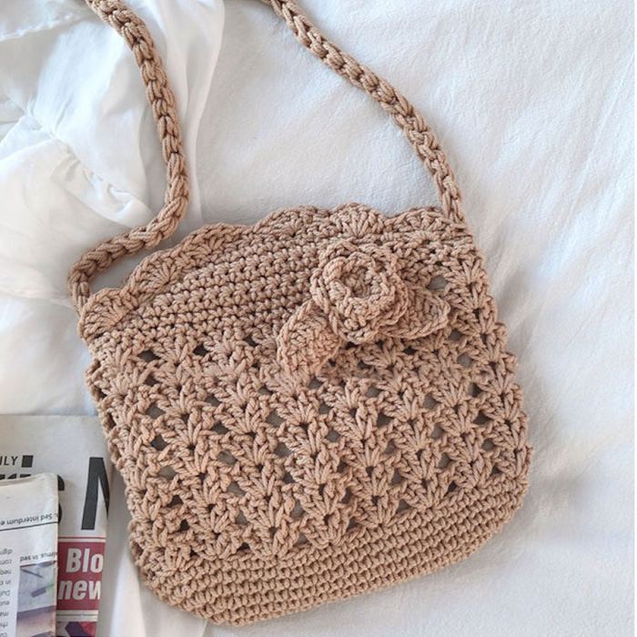 Mini Crochet Crossbody Purse with Raised Flower Detail