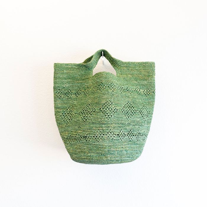 Green Raffia Bucket Bag with Cutout Handles