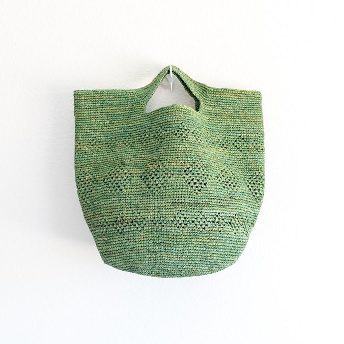 Green Raffia Bucket Bag with Cutout Handles