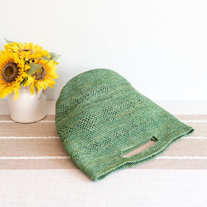 Green Raffia Bucket Bag with Cutout Handles