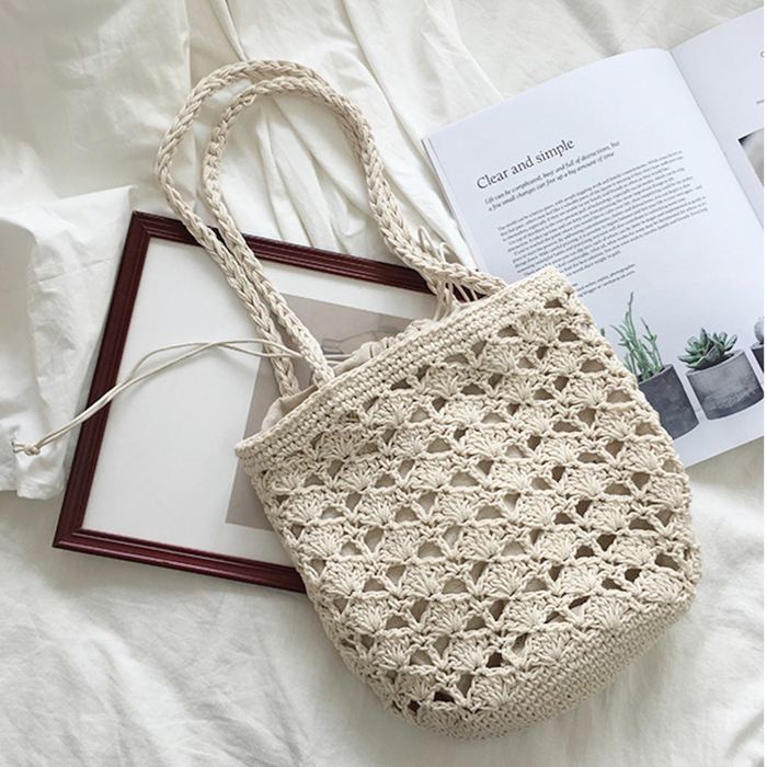 Small Floral Openwork Crochet Bucket Bag