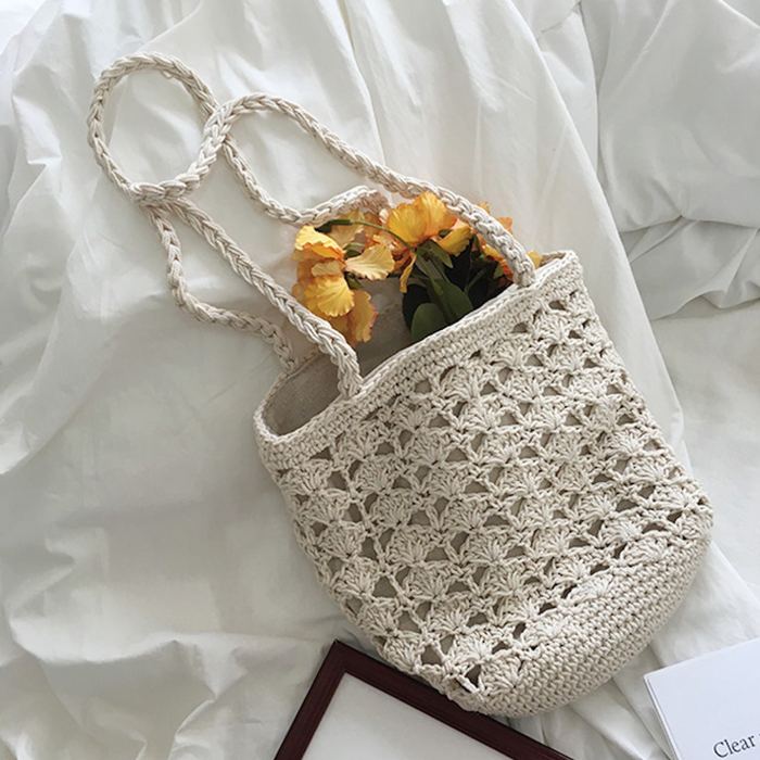 Small Floral Openwork Crochet Bucket Bag