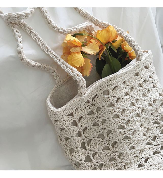 Small Floral Openwork Crochet Bucket Bag
