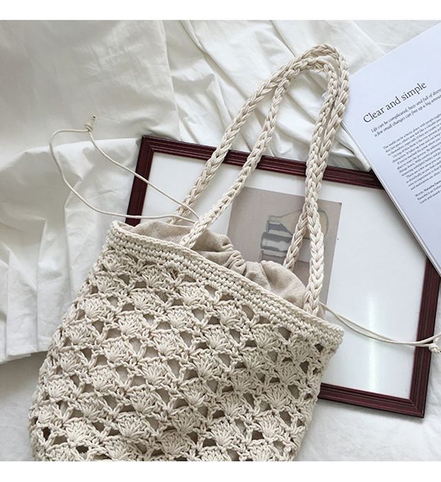 Small Floral Openwork Crochet Bucket Bag