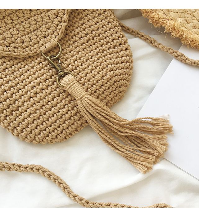 Mini Crochet Crossbody Purse with Curved Flap and Tassel