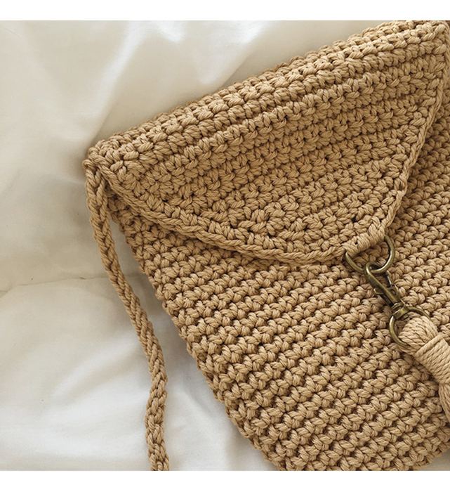 Mini Crochet Crossbody Purse with Curved Flap and Tassel