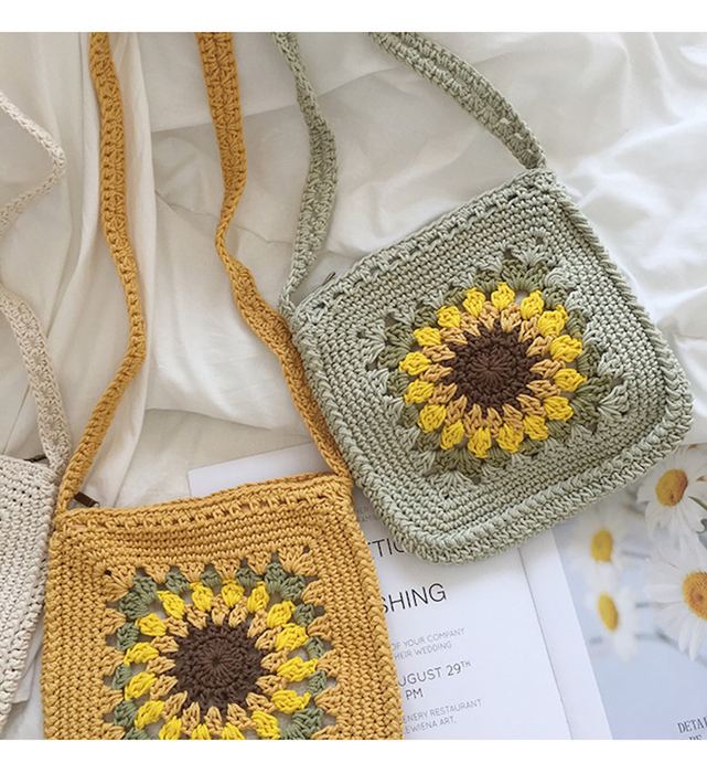 Sunflower Crochet Crossbody Purse with Square Silhouette
