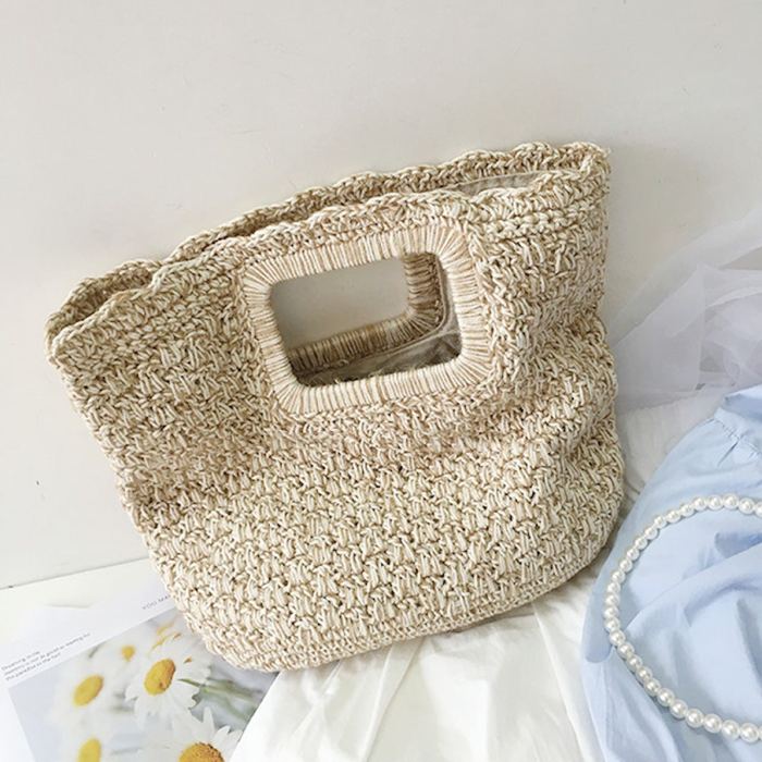 Cotton Knit Tote with Rectangular Cutout Handles