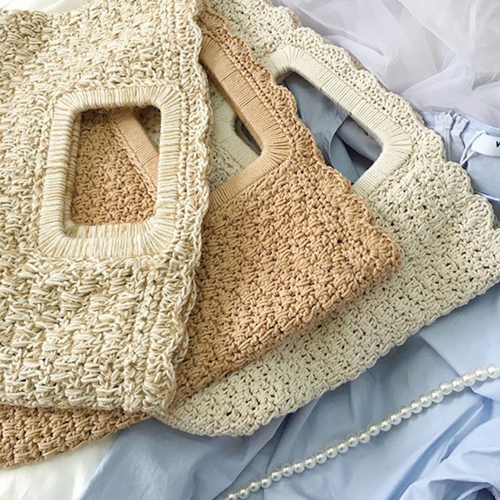 Cotton Knit Tote with Rectangular Cutout Handles