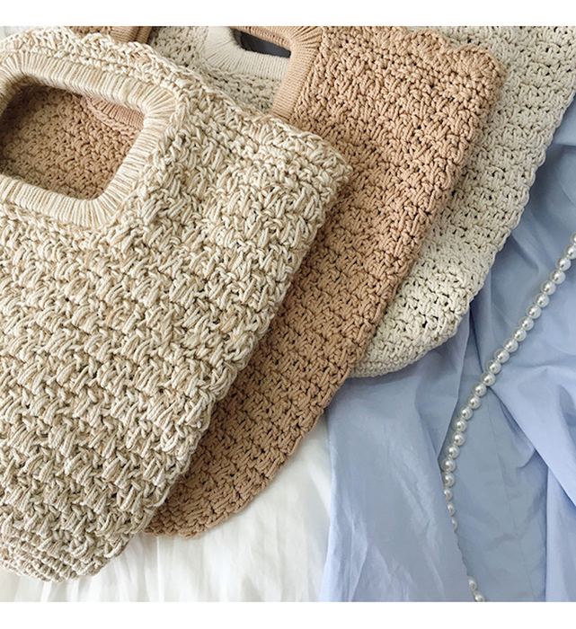 Cotton Knit Tote with Rectangular Cutout Handles