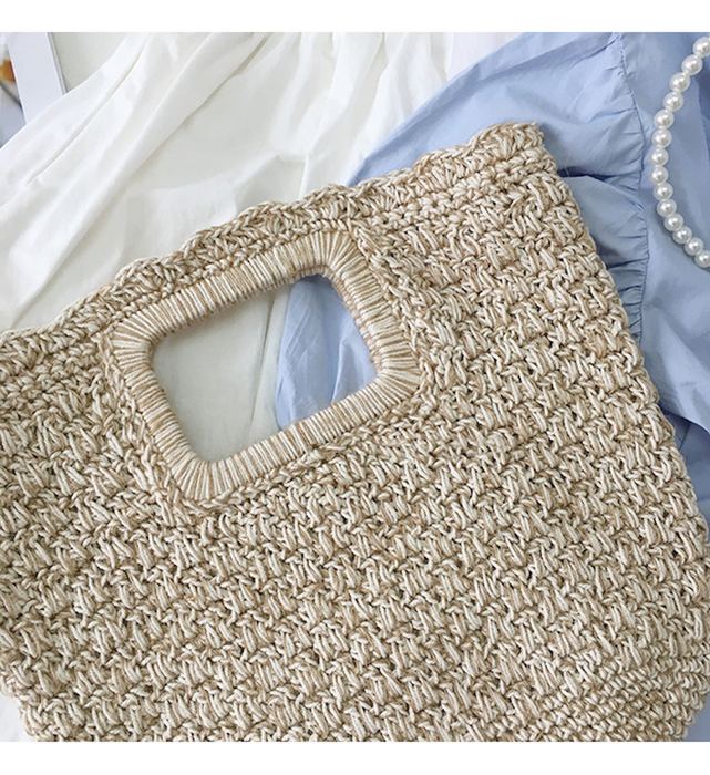 Cotton Knit Tote with Rectangular Cutout Handles