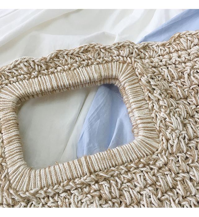 Cotton Knit Tote with Rectangular Cutout Handles