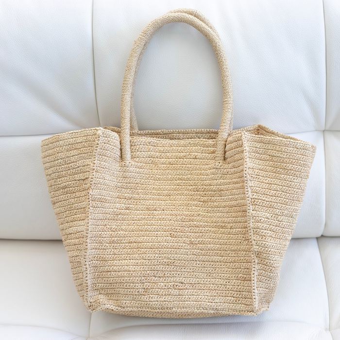 Large Open-Top Straw Tote with Extended Woven Handles