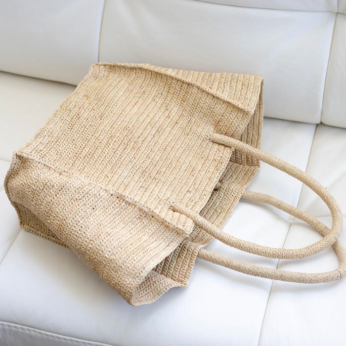 Large Open-Top Straw Tote with Extended Woven Handles