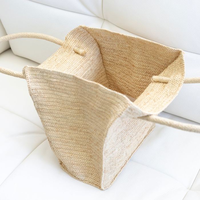 Large Open-Top Straw Tote with Extended Woven Handles