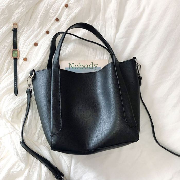 Upright High Quality Synthetic Leather Bucket Bag with Slim Handles