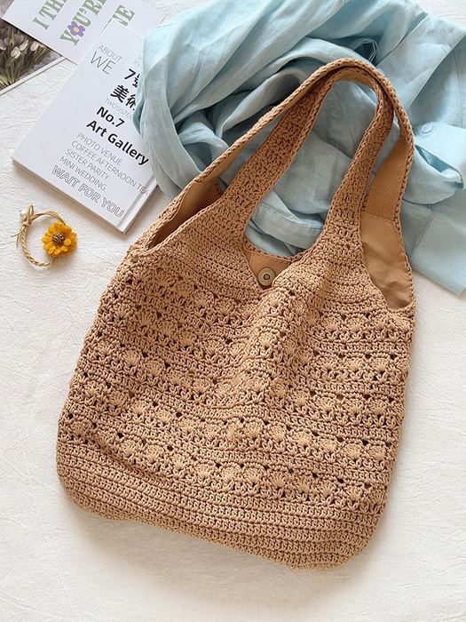 Textured Crochet Hobo Tote with Wide Matching Handles