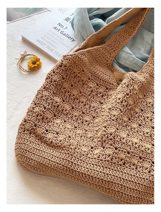 Textured Crochet Hobo Tote with Wide Matching Handles
