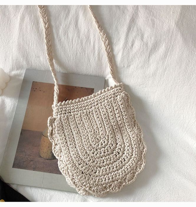Mini Cotton Knit Shoulder Bag with Scalloped Edge