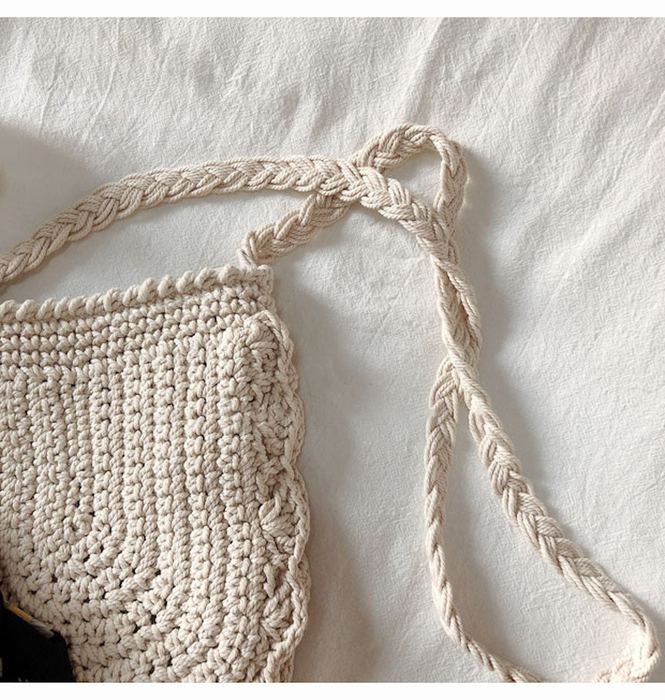 Mini Cotton Knit Shoulder Bag with Scalloped Edge
