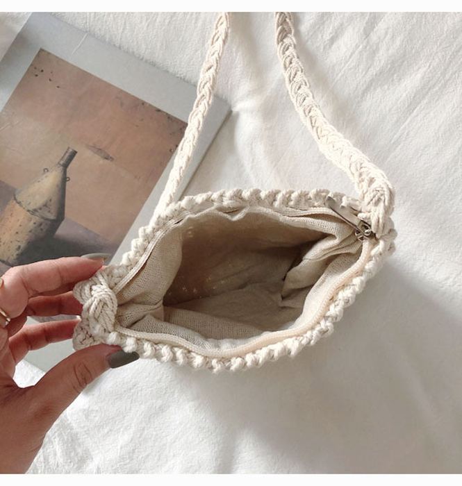 Mini Cotton Knit Shoulder Bag with Scalloped Edge