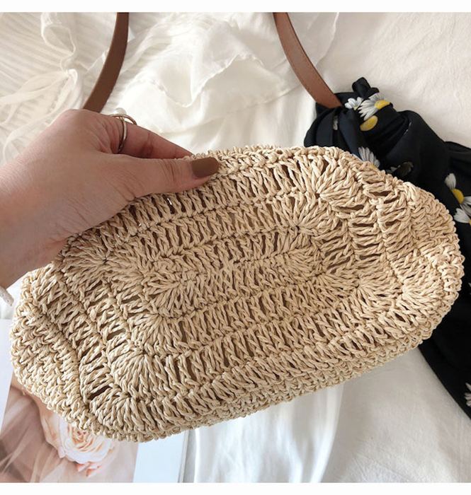Tall Woven Straw Shoulder Bag with Slim Brown Strap