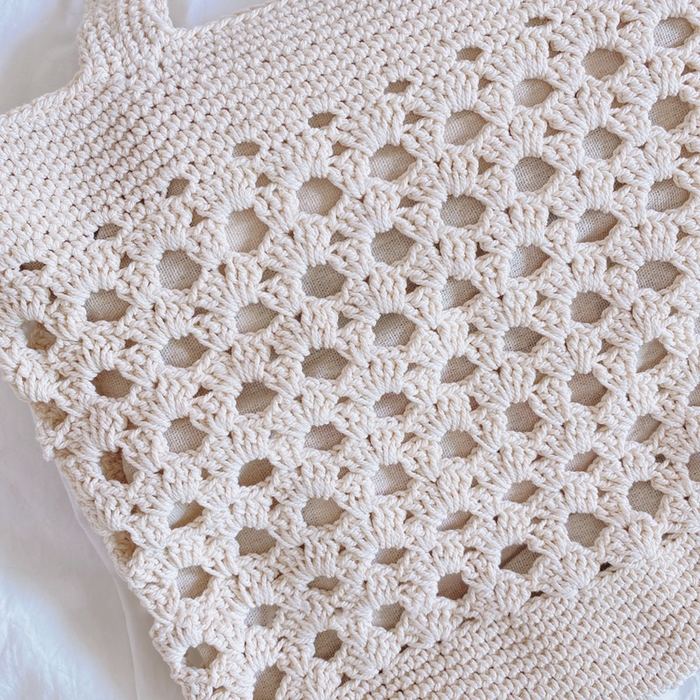 Floral Openwork Crochet Tote with Dense Top Border