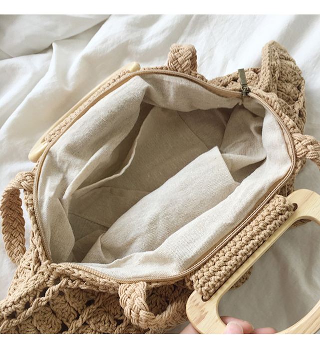 Shell-Shaped Cotton Crochet Handbag with Oval Handles