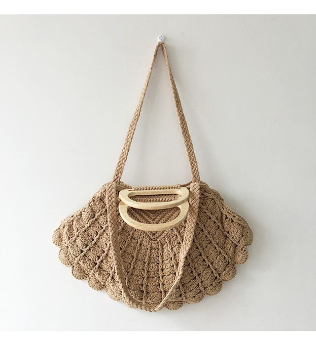 Shell-Shaped Cotton Crochet Handbag with Oval Handles