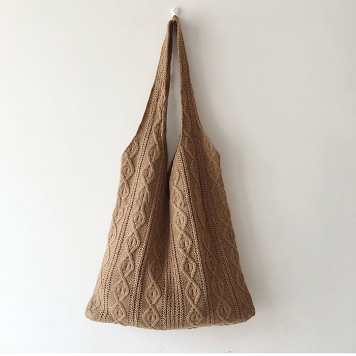 Cotton Cable Knit Shoulder Tote with Long Integrated Handles