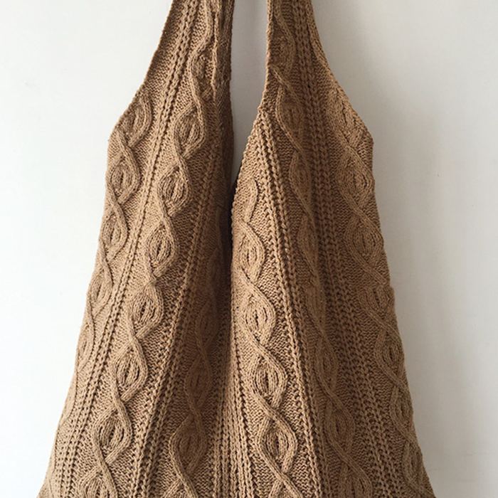 Cotton Cable Knit Shoulder Tote with Long Integrated Handles