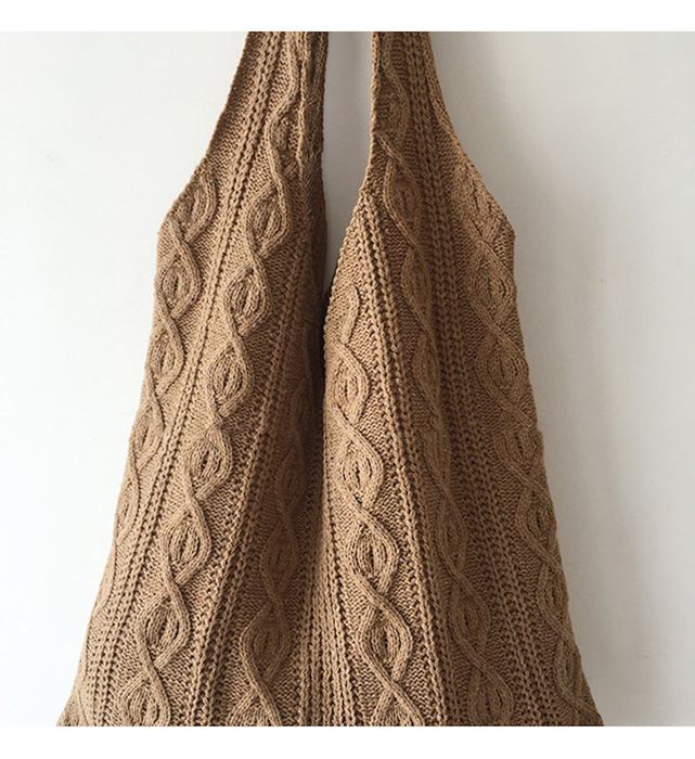 Cotton Cable Knit Shoulder Tote with Long Integrated Handles