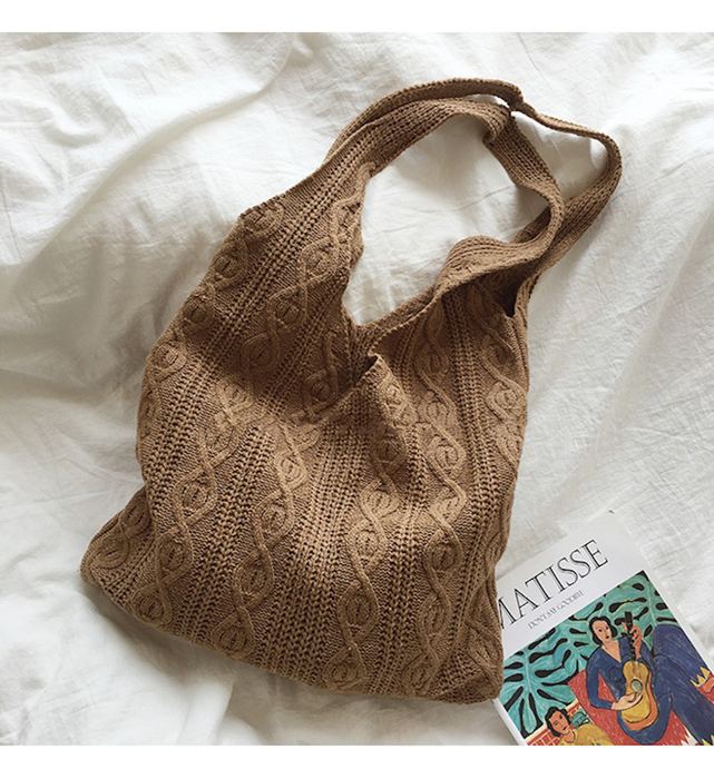 Cotton Cable Knit Shoulder Tote with Long Integrated Handles
